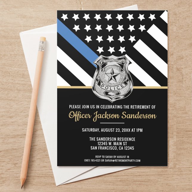 Police Thin Blue Line Strafverfolgung Beschlagnahm Einladung (Perfect invitations to invite guests to honor the retiring police and law enforcement officer.)