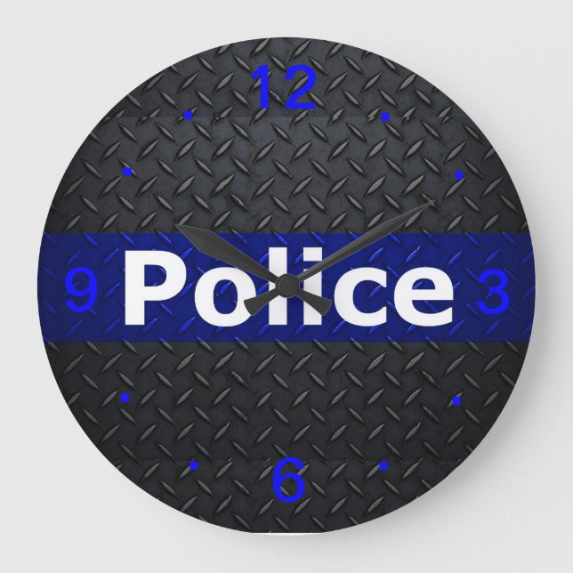 Police Thin Blue Line Wall Clock Große Wanduhr (Vorderseite)