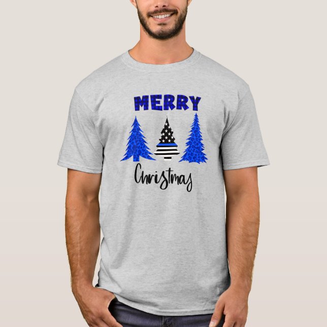Police Thin Blue Line Weihnachtsbaum T - Shirt (Vorderseite)