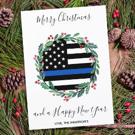 Police Thin Blue Line Weihnachtskranz Feiertagskarte