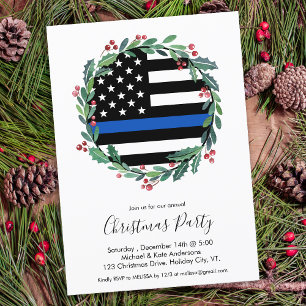 Police Thin Blue Line Wreath Weihnachts-Party Einladung