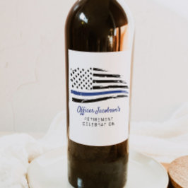 Police Watercolor Thalblau-Linie Flaggenretirement Weinetikett