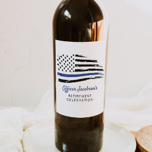 Police Watercolor Thalblau-Linie Flaggenretirement Weinetikett