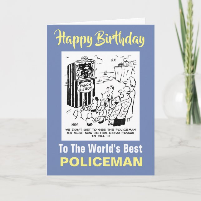 Policeman Punch & Judy Joke - Happy Birthday Karte (Vorderseite)
