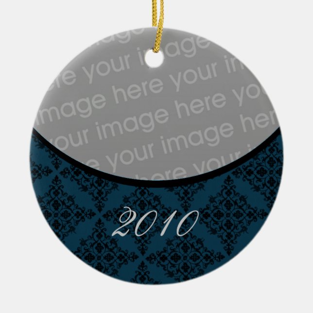 Poliertes Holiday Damask Rund Ornament (Vorne)