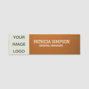 Poliertes Metallic Orange: Bild, Logo, Name, Titel Namensschild