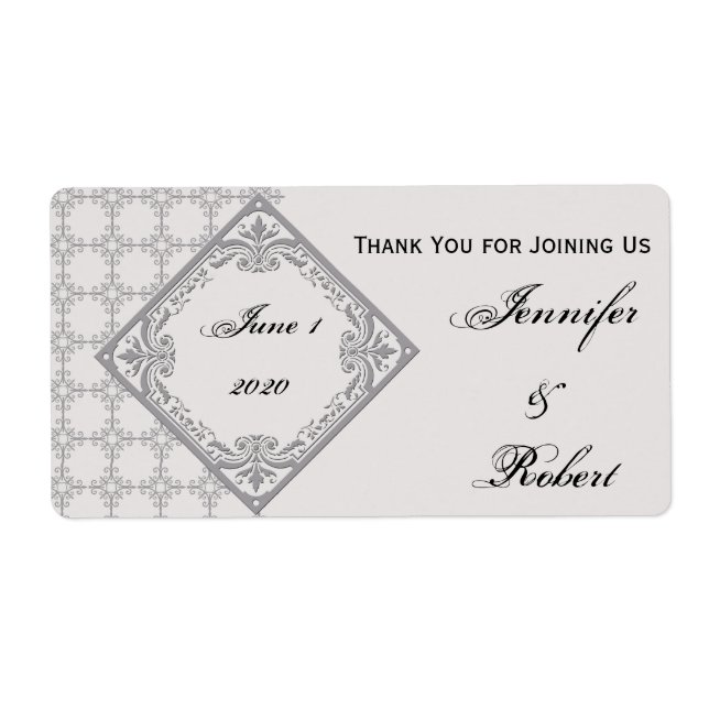 Poliertes Monogramm Perlgraues Flaschenetikett (Vorne)