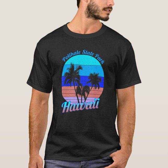 Polihale Staat Park Hawaii Retro Palmen Vacati T-Shirt (Vorderseite)