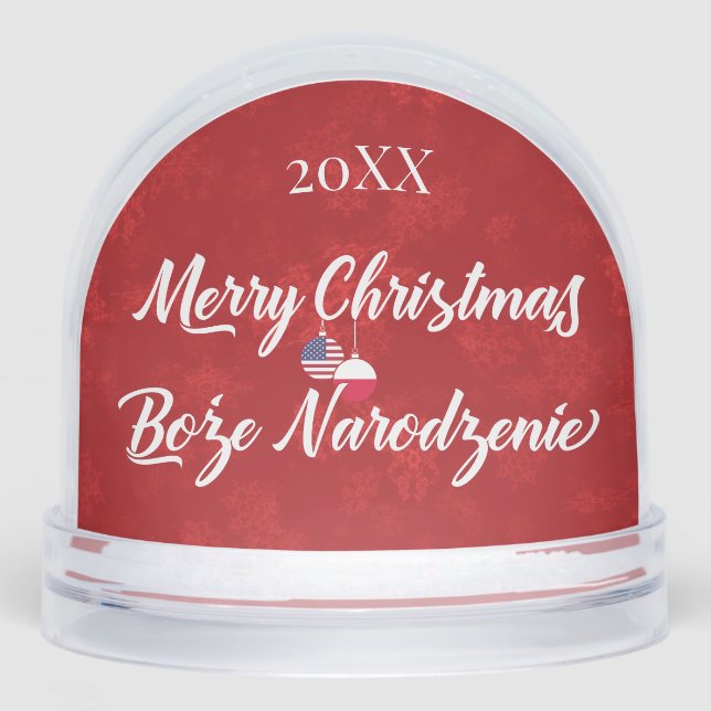Polish American Merry Christmas Boże Narodzenie Schneekugeln (Vorderseite)