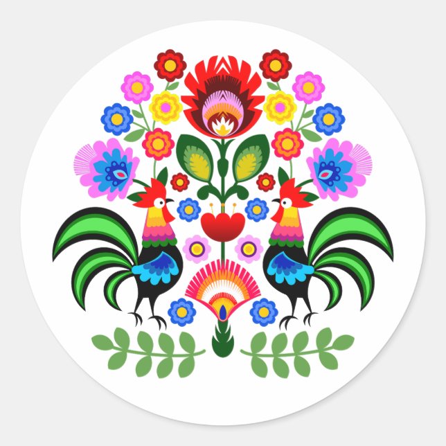 Polish design flowers runder aufkleber (Vorderseite)