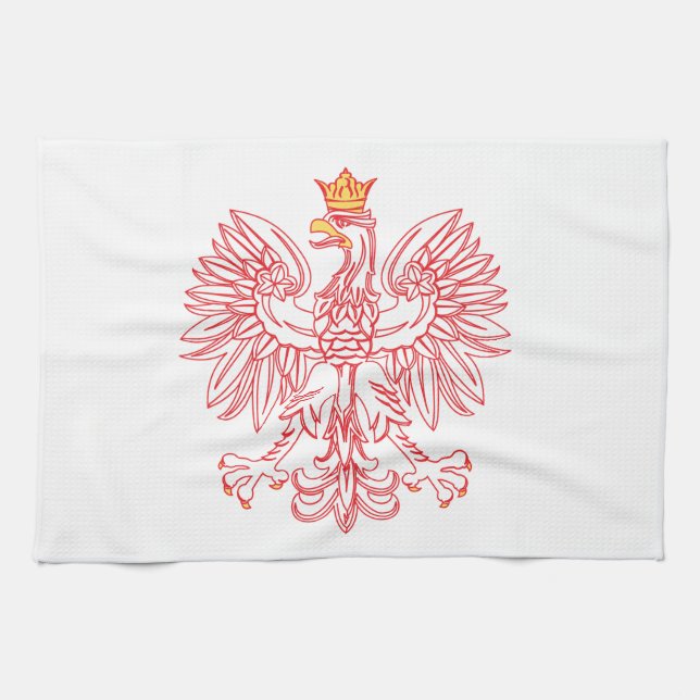 Polish Eagle Outlined In Red Geschirrtuch (Horizontal)