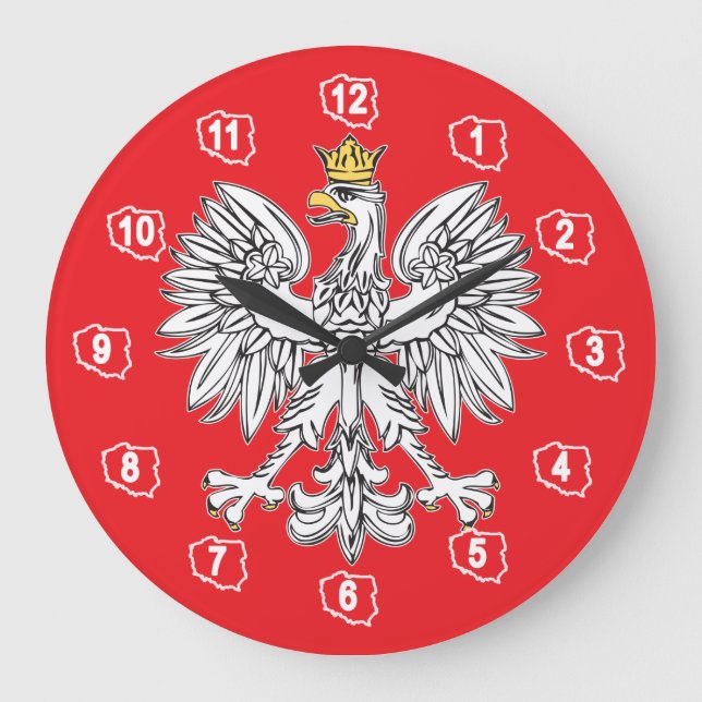 Polish Eagle With Gold Crown Wall Clock Große Wanduhr (Vorderseite)