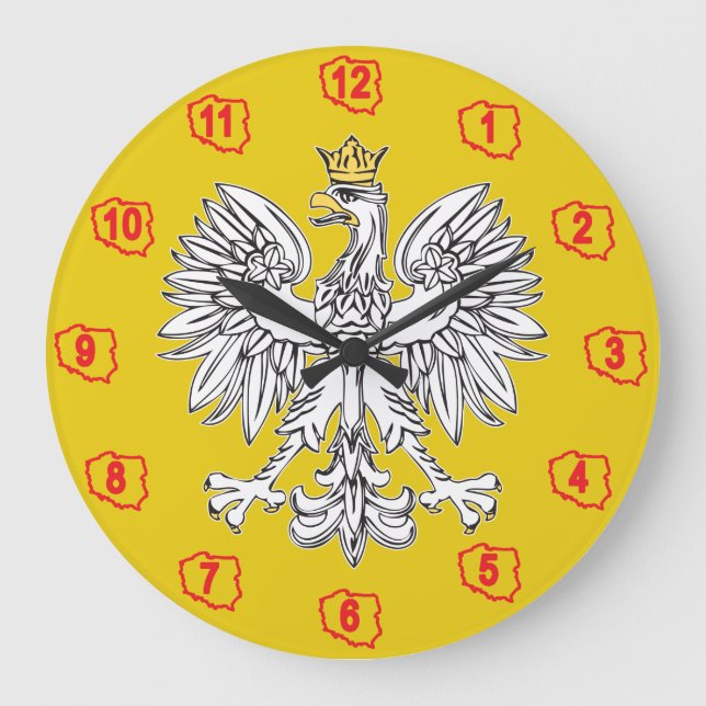 Polish Eagle With Gold Crown Wall Clock Große Wanduhr (Vorderseite)