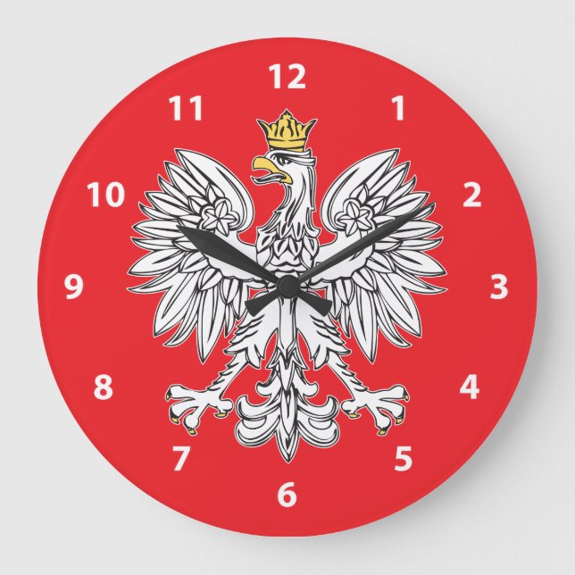 Polish Eagle With Gold Crown Wall Clock Große Wanduhr (Vorderseite)