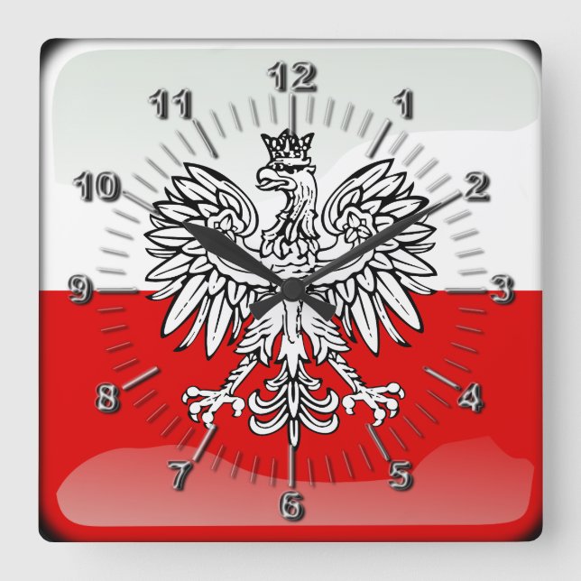 Polish glossy flag quadratische wanduhr (Vorderseite)