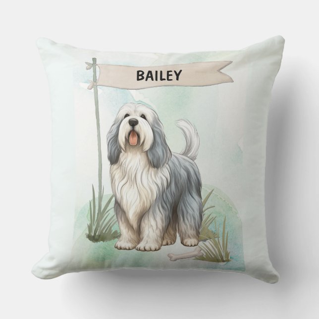 Polish Lowland Sheepdog Watercolor Personalize Dog Kissen (Vorderseite)