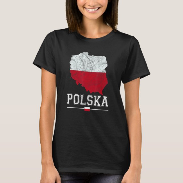 Polish Map And Flag Souvenir   Distressed Polska T-Shirt (Vorderseite)