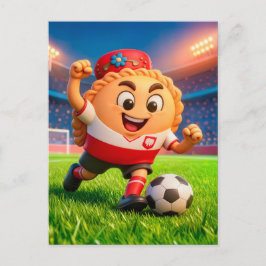 Polish pierogi soccer player on bright stadium fie postkarte
