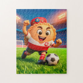 Polish pierogi soccer player on bright stadium fie puzzle