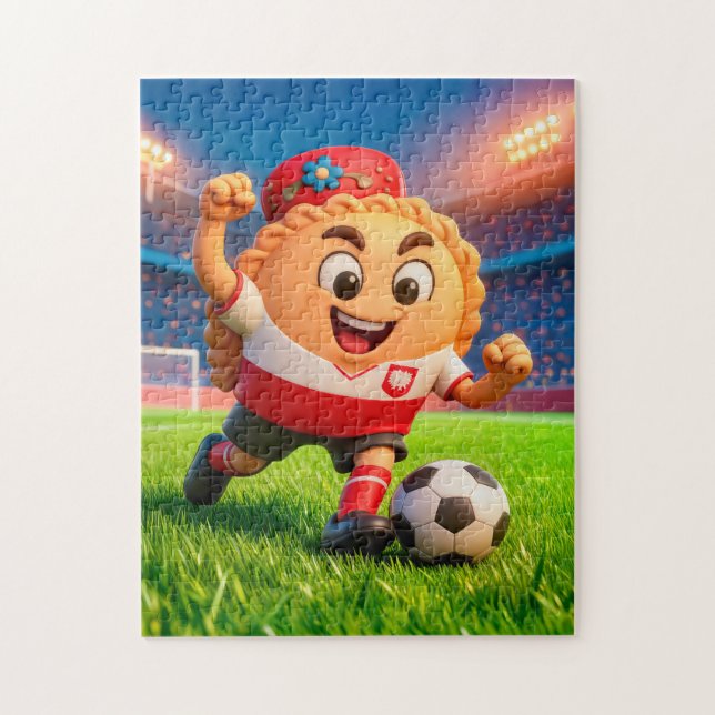 Polish pierogi soccer player on bright stadium fie puzzle (Vertikal)