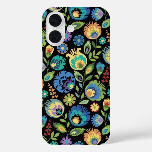 Polish Wycinanki Floral on Black Case-Mate iPhone Hülle (Rückseite)