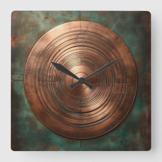 polished copper on weathered base quadratische wanduhr