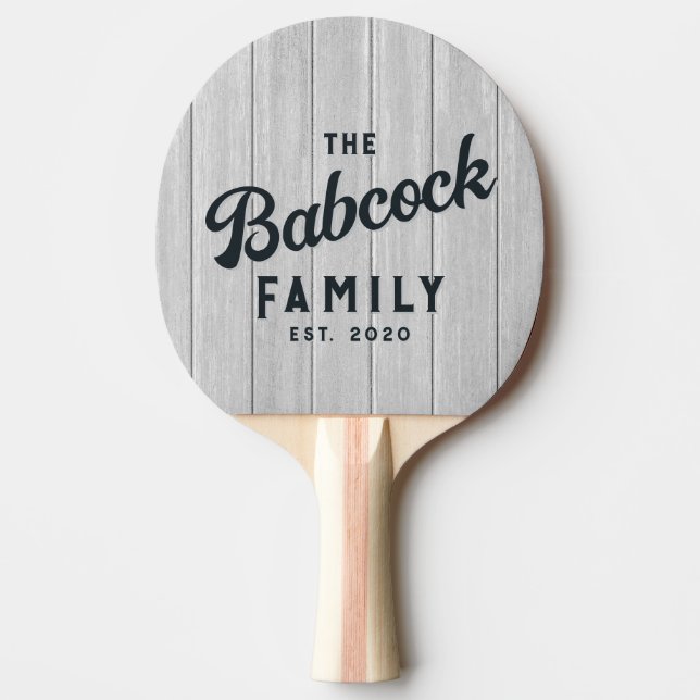 Polished Gray Wooden Boards Retro Family Name Tischtennis Schläger (Vorderseite)