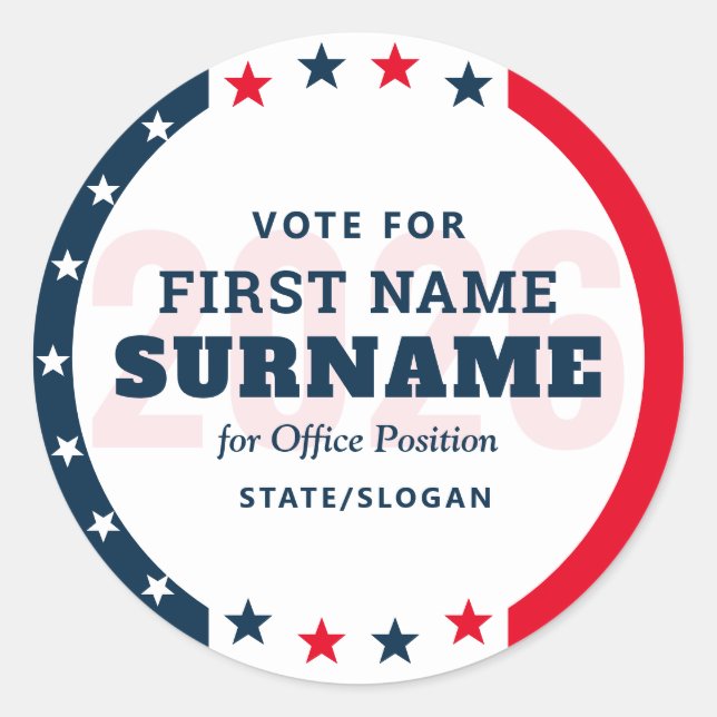 Political Election Campaign Custom Candidate Name Runder Aufkleber (Vorderseite)
