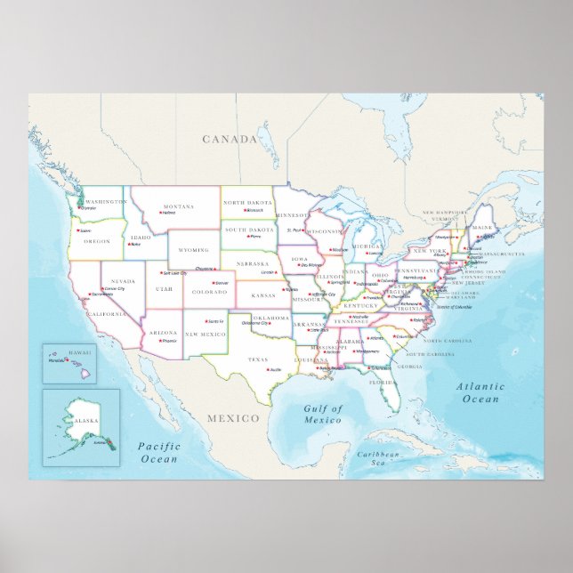 Political map of the United States with capitals Poster (Vorne)