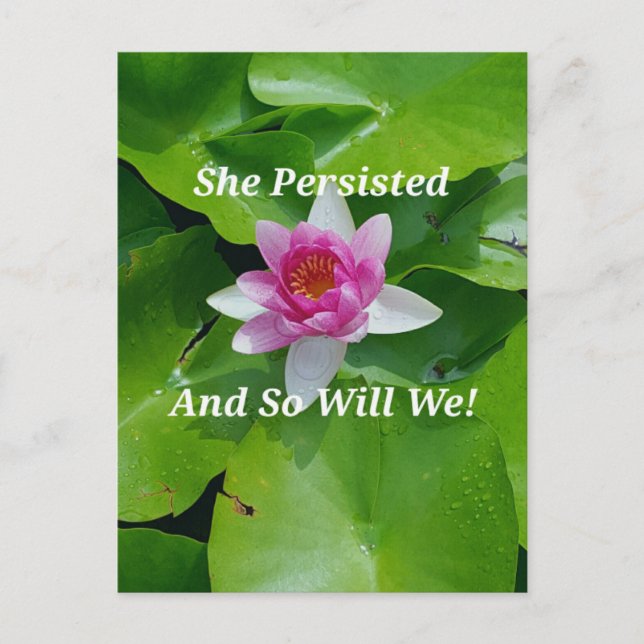 Politische Blume "She Persisted" Pink Lotus Postkarte (Vorderseite)