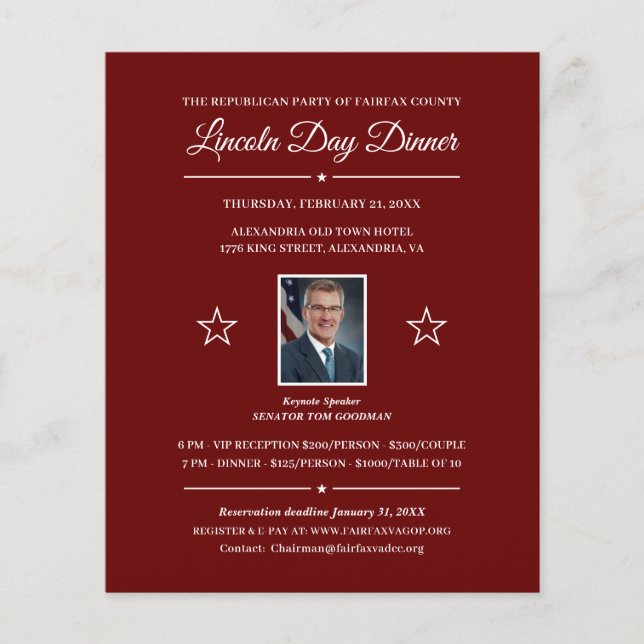 Politische Fundraising-Dinner Einladung mit Foto (Vorderseite)