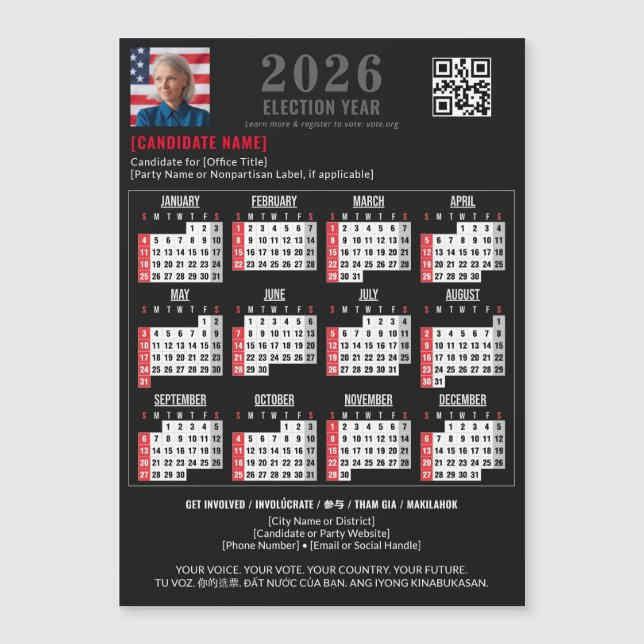 Politische Kampagne QR Code 2026 Magnetkalender Magnetkarte (Vorderseite)