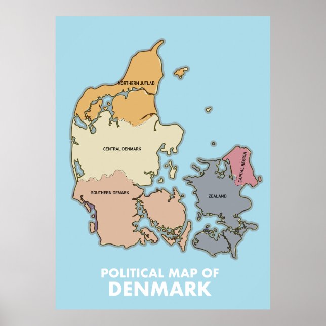 Politische Karte Dänemarks Poster (Vorne)