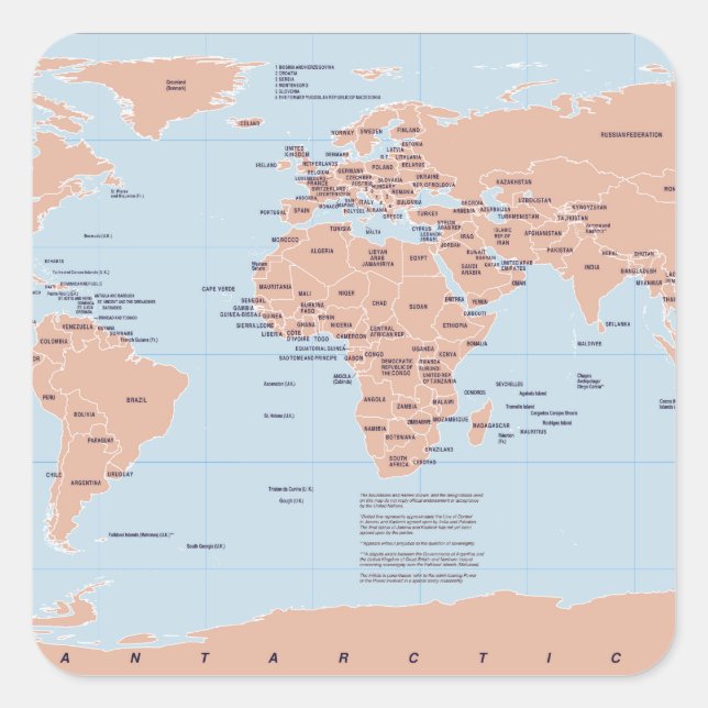 Politische Karte der Welt Quadratischer Aufkleber (Vorderseite)