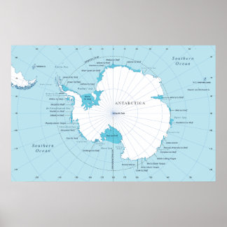 Politische Karte des Kontinents Antarktika. Poster
