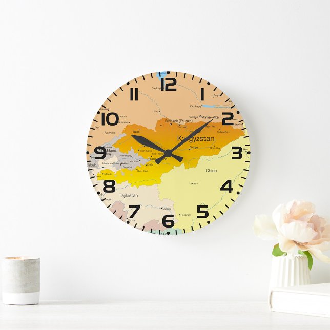 Politische Karte Kirgisistans und Zentralasiens Große Wanduhr (Von Creator hochgeladen)