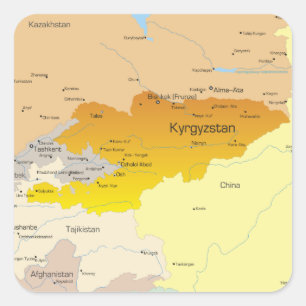 Politische Karte Kirgisistans und Zentralasiens Quadratischer Aufkleber