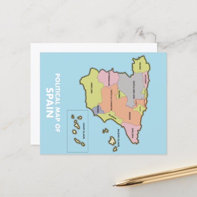 Politische Karte Spaniens. (Vorderseite/Rückseite Beispiel)