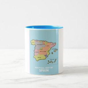 Politische Karte Spaniens. Zweifarbige Tasse