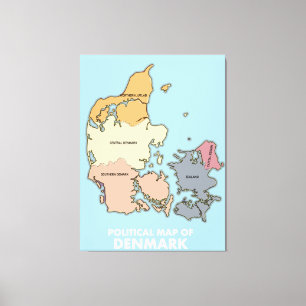 Politische Karte von Dänemark Leinwanddruck