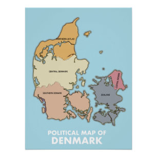 Politische Karte von Dänemark Poster