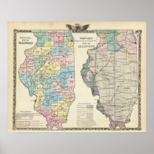 Politische Karte von Illinois Poster