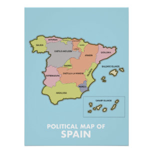 Politische Karte von Spanien. Poster