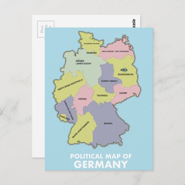 Politische Landkarte Deutschlands Postkarte (Vorne/Hinten)