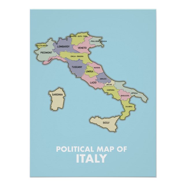 Politische Landkarte Italiens Poster (Vorderseite)