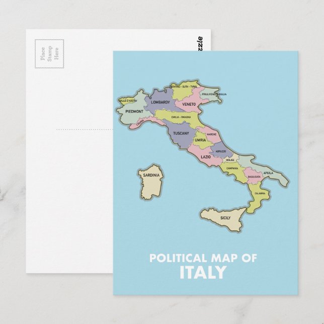 Politische Landkarte Italiens Postkarte (Vorne/Hinten)