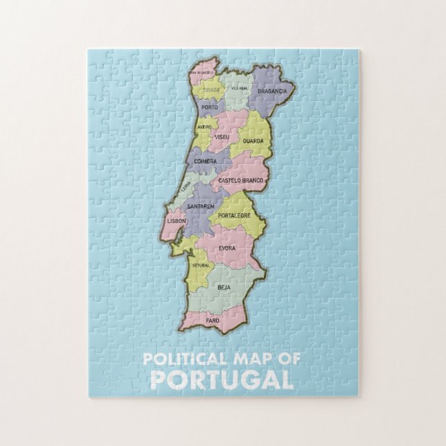 Politische Landkarte Portugals Puzzle (Vertikal)