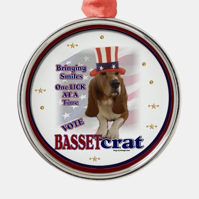 Politischer Humor im Basset Hound Silbernes Ornament (Vorne)