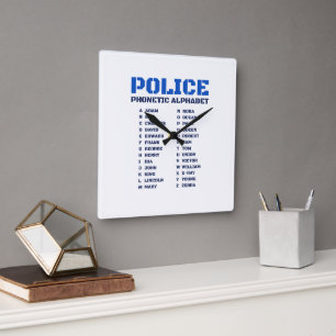 Polizei A bis Z Alphabet Quadratische Wanduhr