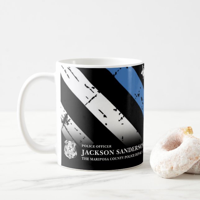 Polizei-Abteilung Thin Blue Line Logo Kaffeetasse (Mit Donut)